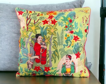 18" Frida Green Cotton Cushion Cover
