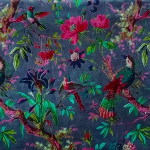 Cotton Velvet Fabric for Upholstery / DIY/ Robe -Birds of Paradise Grey