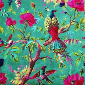 Cotton Velvet Fabric for Upholstery / DIY/ Dresses -Birds of Paradise Green