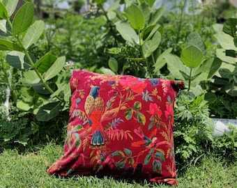 Birds of paradise velvet cushion cover- Maroon