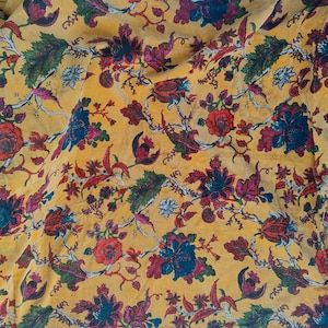 Tela de terciopelo de algodón para tapicería, manualidades y vestidos - Árbol de la vida amarillo