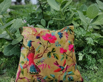 Birds of Paradise Velvet Cushion Cover- khakee