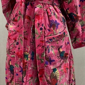 Cotton Velvet Kimono /robe/lounge Wear Birds of Paradise Magenta. the ...