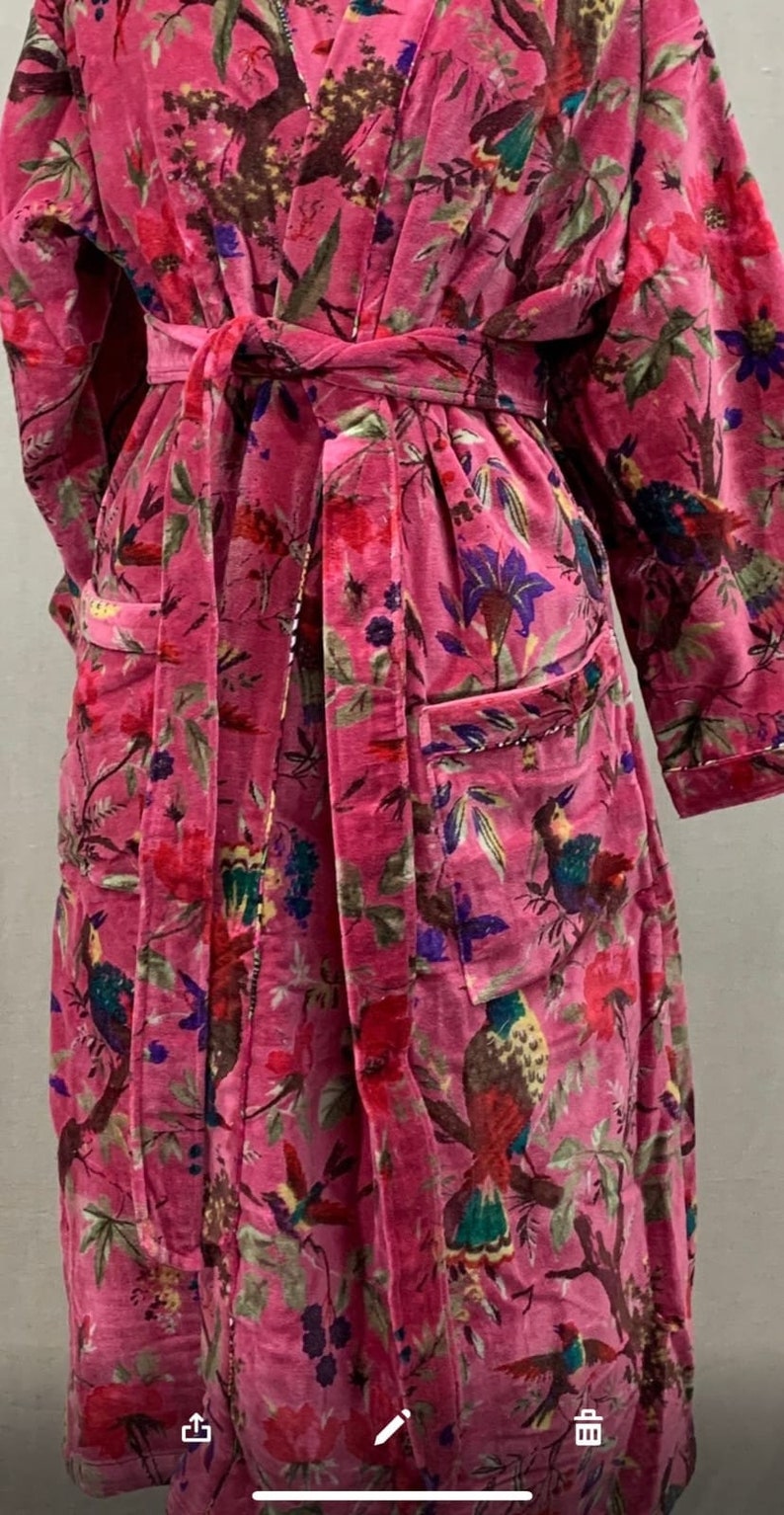 Cotton Velvet Kimono /robe/lounge Wear Birds of Paradise Etsy