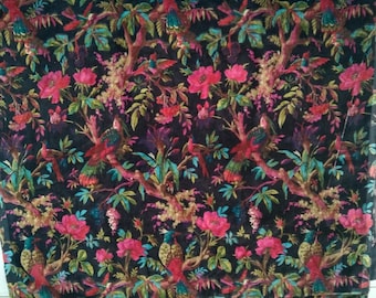 Birds of Paradise Velvet fabric for upholstery- Black
