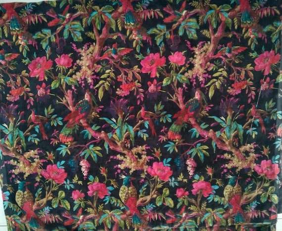Birds of Paradise Velvet Fabric for Upholstery- Black - Etsy