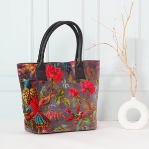 Paradiesvogel Samt Handtasche- Grau
