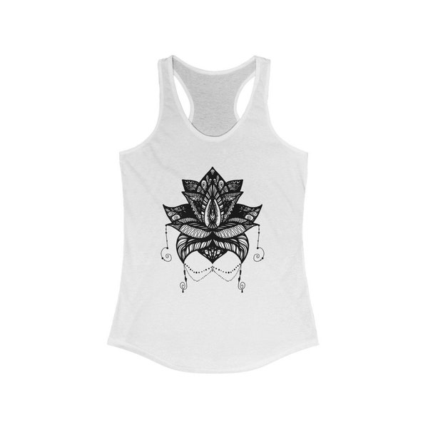 Lotus Flower Zentangle Doodle Tank Top - Lotus Flower Mandala Tank Top - Mandala Clothing - Gift for Yogi - Zenart Tank Top for Women