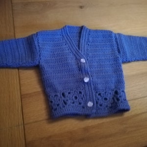 Mauve hand crocheted baby cardigan