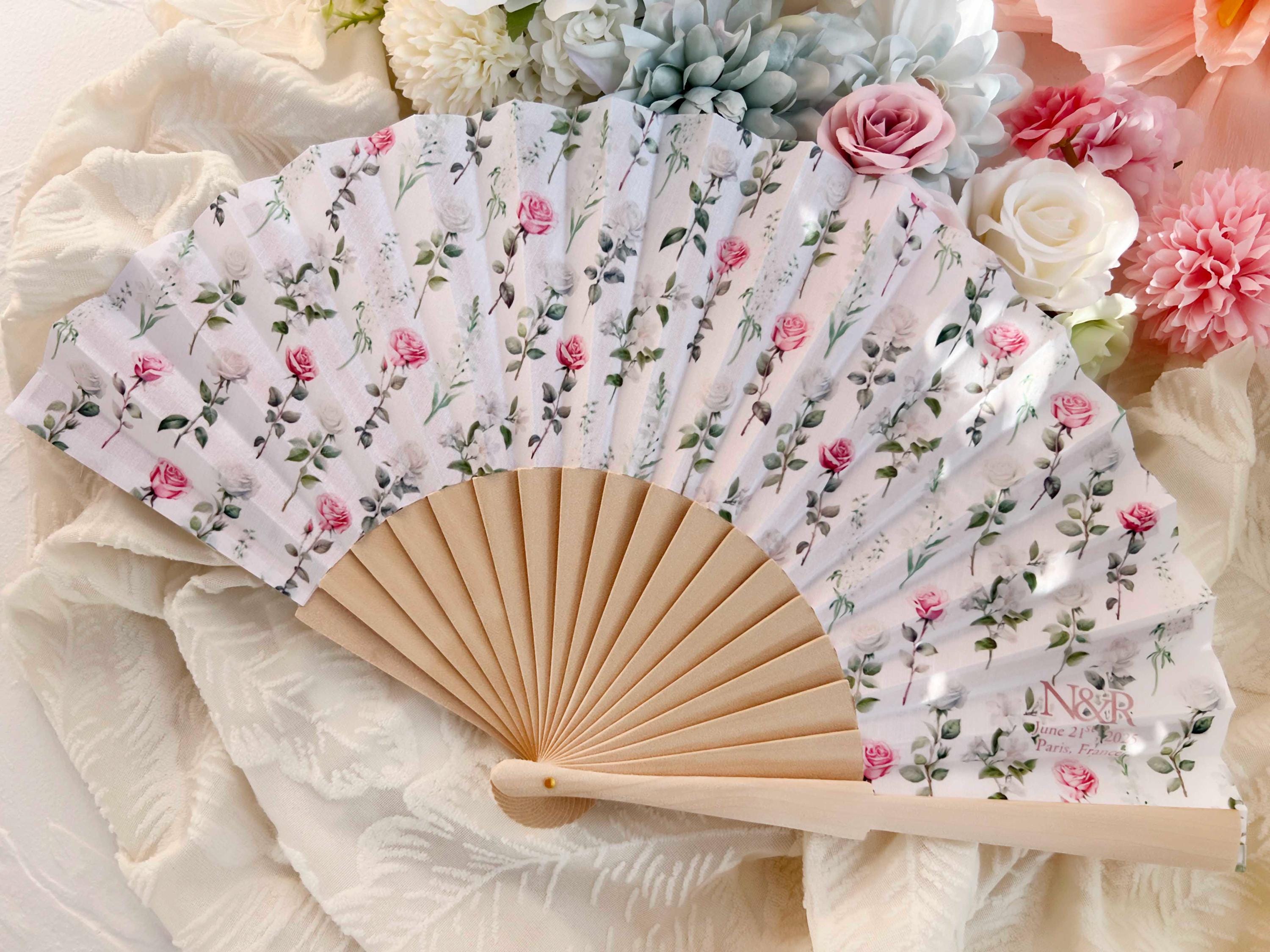 Personalized Wedding Hand Fans Custom Wooden Fabric Folding Handheld ...