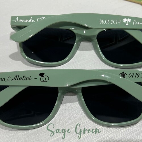Sage Green Personalized Sunglasses Wedding Favors Gifts for Guests