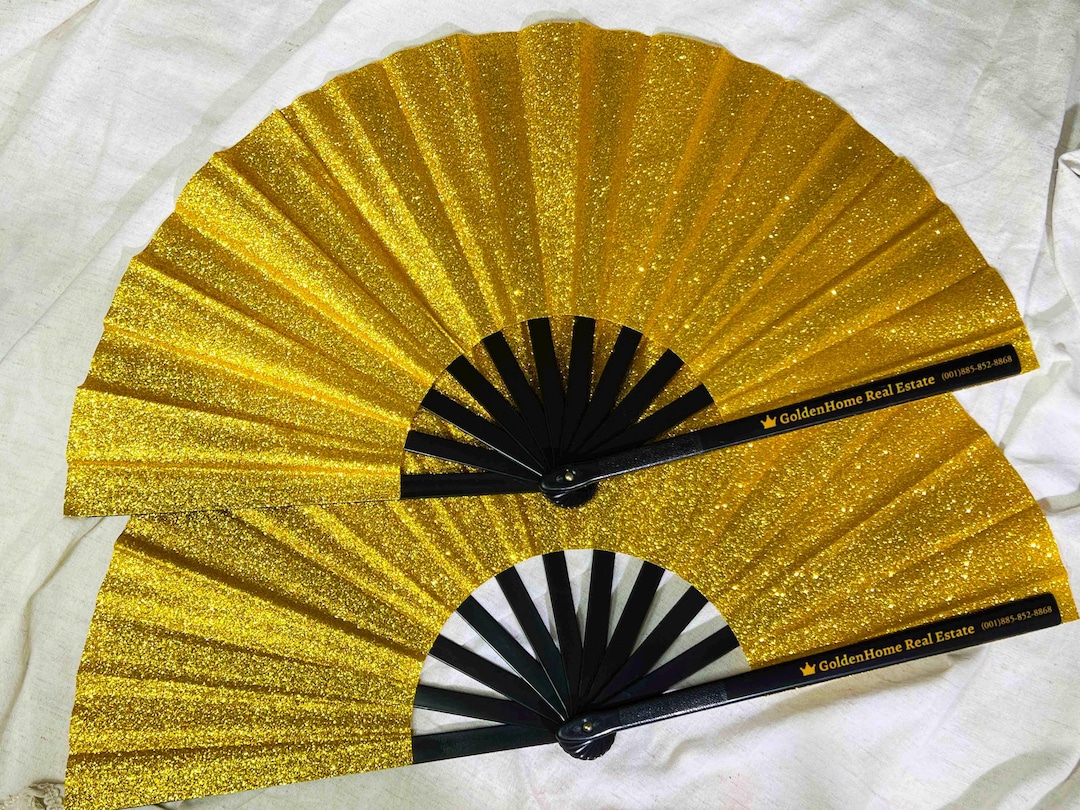 Personalized Custom Gold Glitter Hand Fans Large Rave Fan Clack Loud ...