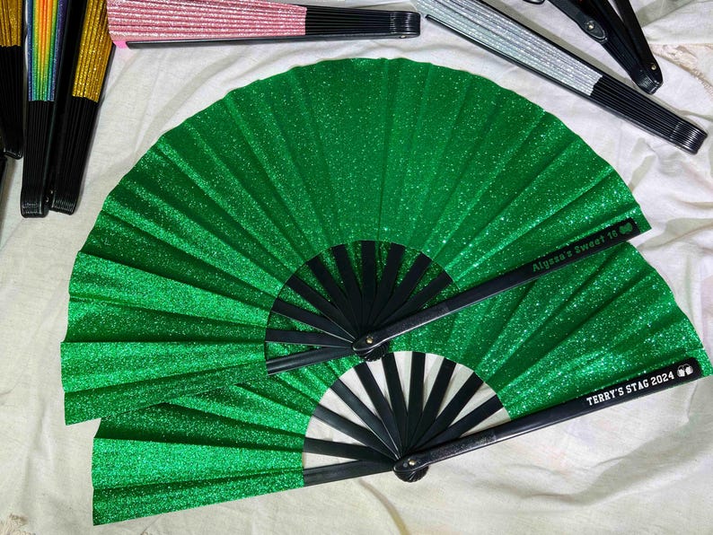 Personalized Custom Gold Glitter Hand Fans Large Rave Fan Clack Loud ...