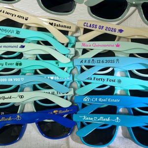 blue sunglasses personalized sunglasses wedding gifts for guests bulk events sunnies destination wedding favors sage green customized shades baby shower gifts baby blue sky blue sunnies travel cruise cancun beach sunglasses dark blue sunglasses hotel giveaway gifts company running campaign golf soccer football sunglasses class of 2026 graduation gifts university school leavers grad gifts birthday gifts light teal shades aqua quinceanera sunglasses beige printed sunglasses sports summer gifts