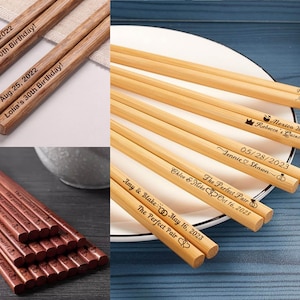 Personalized Engraved Chopsticks in Organza Bag Wedding Party Favors Gifts for Guests Bulk Custom Chopsticks Couple Gift Restaurant Reusable