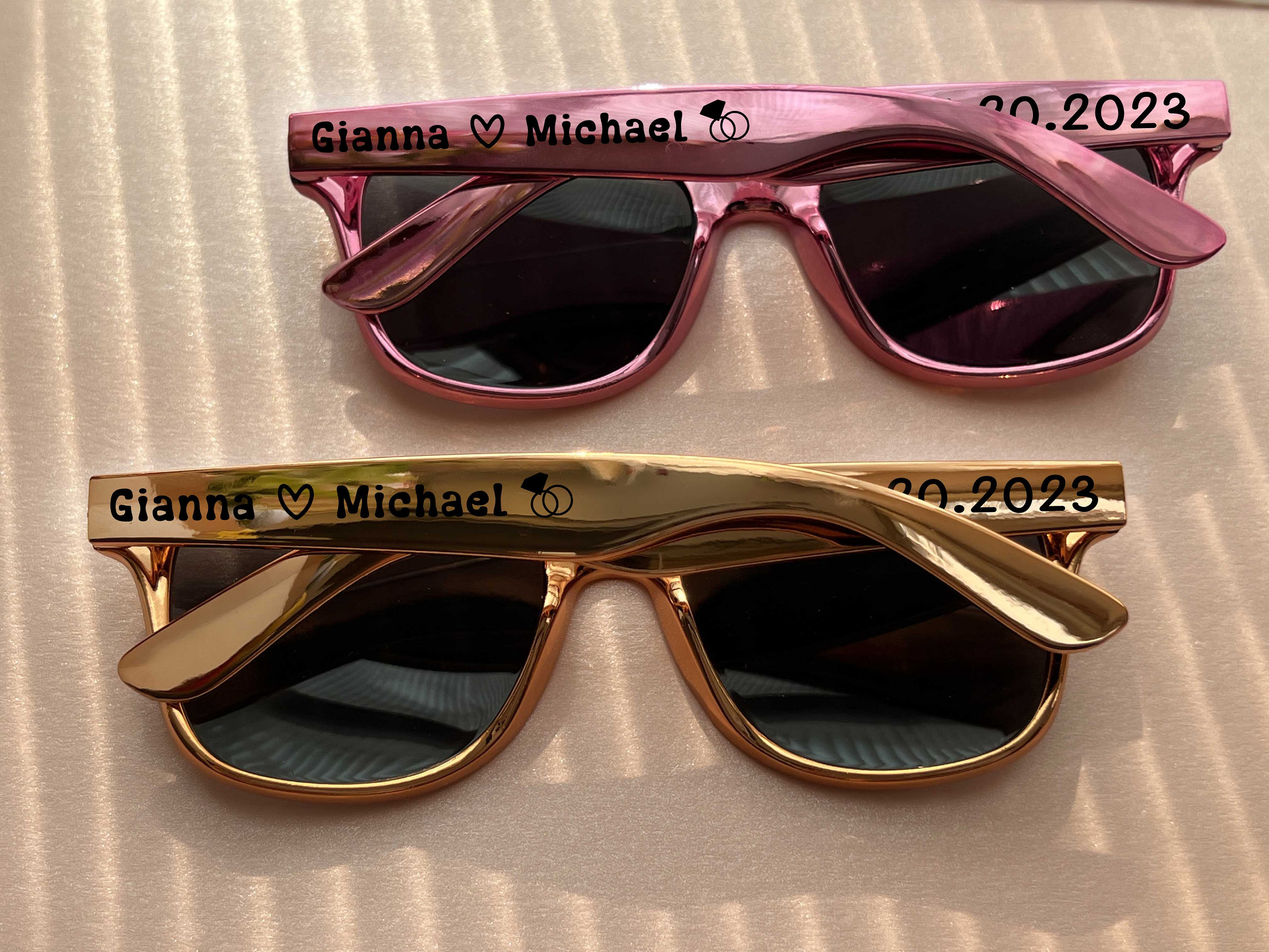 Personalized Custom Sunglasses Metallic Pink Silver Wedding Party Personalized Custom Sunglasses Metallic Pink Silver Wedding Party