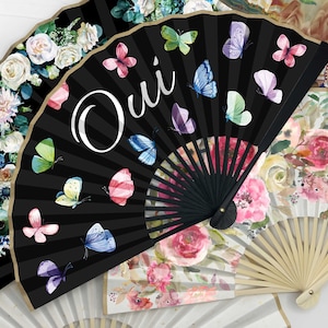 Abanicos personalizados de alta gama Favores de fiesta de boda Regalos para invitados Logotipo impreso a granel Abanicos de mano con monograma Abanicos plegables de lujo para quinceañera