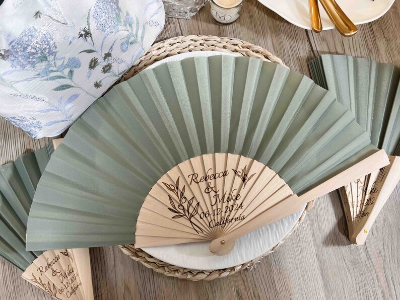 Personalized Engraved Wedding Hand Fans Custom Wooden Cloth Fabric Fans ...
