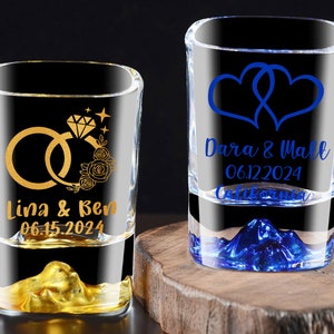 Personalized Custom Shot Glasses Wedding Party Favors Gifts for Guests Bulk Bar Mountain Heavy Base Square Printed Shot Glasses Set Men Gift