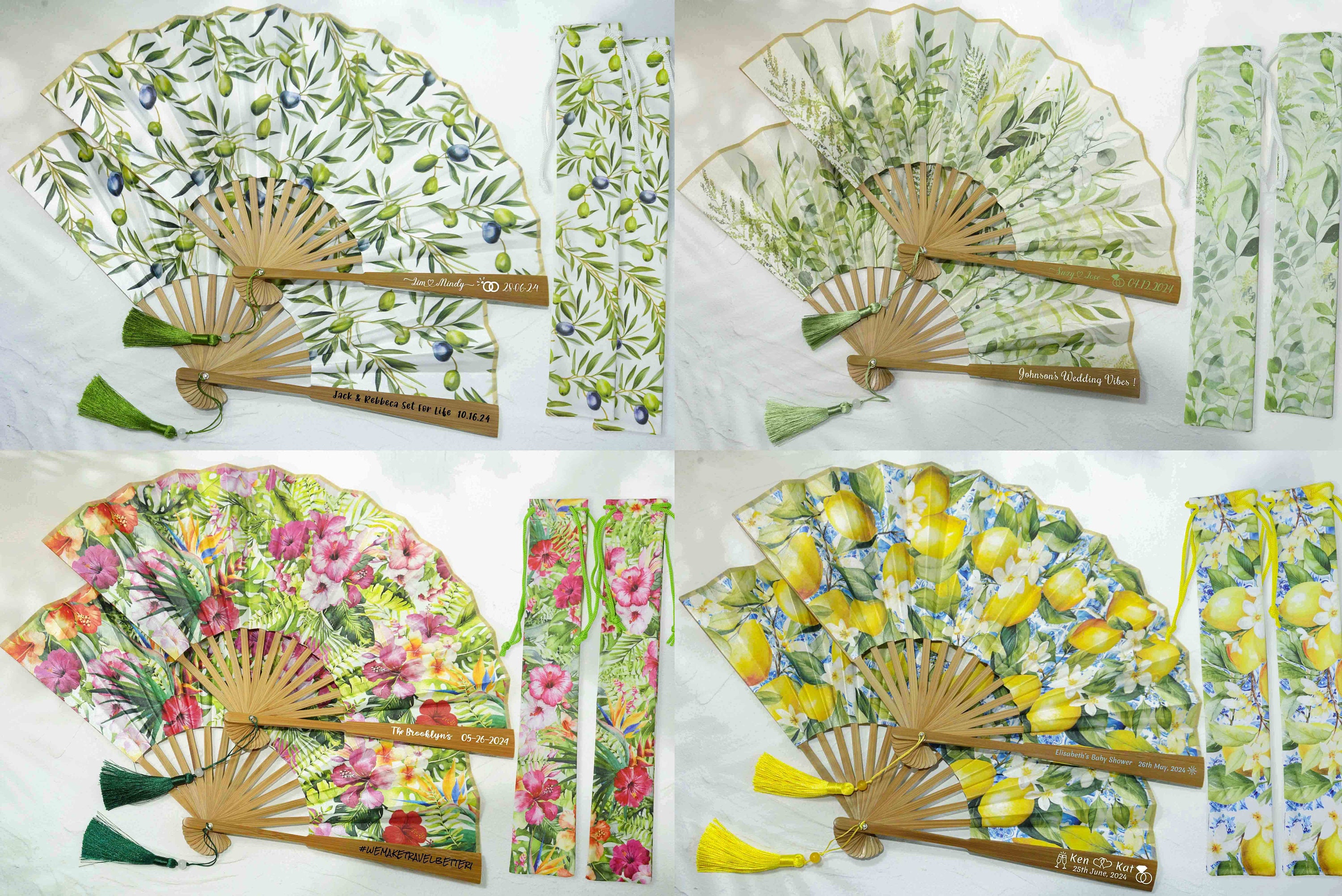 Personalized Custom Hand Fan + Bag + Tassel Set Wedding Party Favors ...