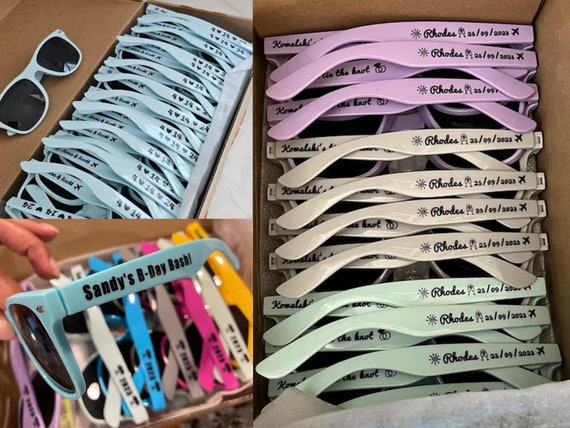 Sage Green Personalized Sunglasses Wedding Favors Gifts for Guests Bulk Bachelorette Party Custom Sunnies Quince Birthday Gift Sweet 16 Gift