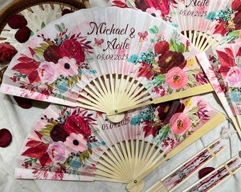 Personalized Custom Hand Fans Bulk Wedding Folding Fans Quinceanera Party Favors Gifts Guests Floral Printed Fabric Fans Vintage Cloth Fans