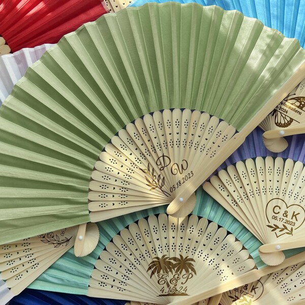 Personalized Custom Frabic Fans Bulk Wedding Party Favors Gifts for Guests Engraved Cloth Fans Baby Shower Music Concert Quinceanera Fans