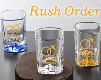 Rush Order Personalized Custom Shot Glasses Wedding Party Favor Gifts for Guest Bulk Bar Mountain Heavy Base Square Printed Shot Glasses Set