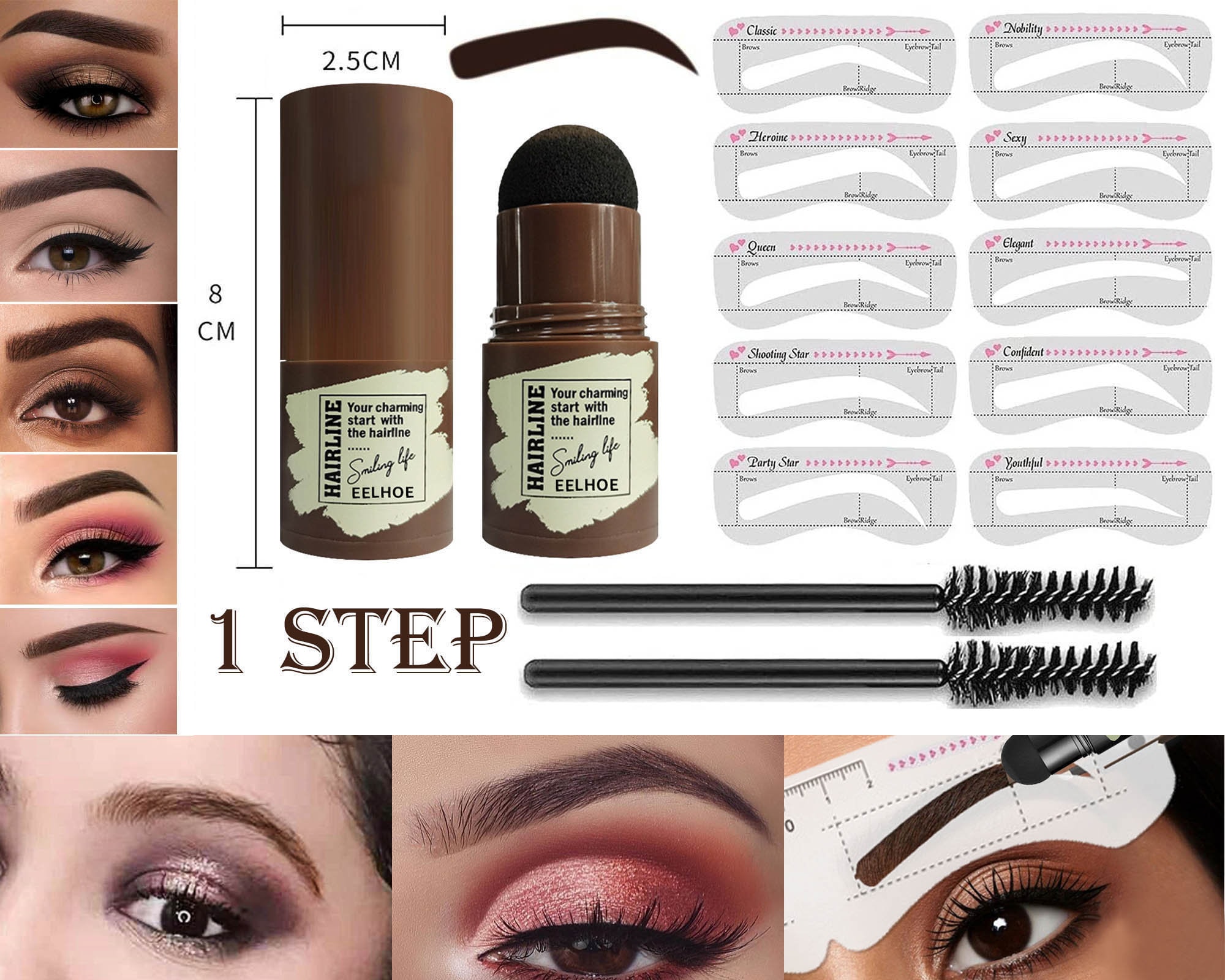 One Step Eyebrow Stamp Reusable Makeup Brow Powder Stencil Kit Etsy
