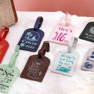 Etiquetas de equipaje de cuero personalizadas e impresas, de doble capa, gruesas, con nombres y logotipos, para viajes, bodas, regalos, etiquetas para maletas.