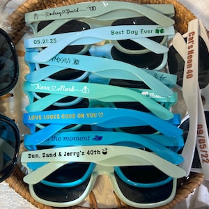 Blue sunglasses personalized sunglasses wedding gifts for guests bulk events sunnies destination wedding favors sage green customized shades baby shower gifts baby blue sky blue sunnies travel cruise cancun beach sunglasses dark blue sunglasses hotel giveaway gifts company running campaign golf soccer football sunglasses class of 2026 graduation gifts university school leavers grad gifts birthday gifts light teal shades aqua quinceanera sunglasses beige printed sunglasses sports summer gifts