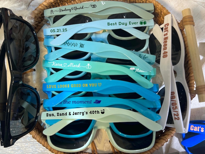 Blue sunglasses personalized sunglasses wedding gifts for guests bulk events sunnies destination wedding favors sage green customized shades baby shower gifts baby blue sky blue sunnies travel cruise cancun beach sunglasses dark blue sunglasses hotel giveaway gifts company running campaign golf soccer football sunglasses class of 2026 graduation gifts university school leavers grad gifts birthday gifts light teal shades aqua quinceanera sunglasses beige printed sunglasses sports summer gifts