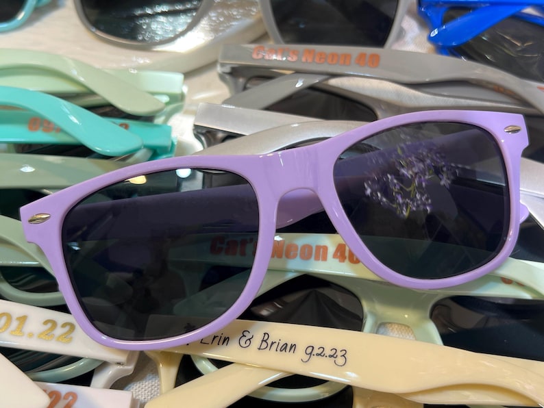 lavender sunglasses personalized sunglasses wedding gifts for guests bulk events sunnies destination wedding favors sage green customized shades baby shower gifts baby blue sky blue sunnies travel cruise cancun beach sunglasses dark blue sunglasses hotel giveaway gifts company running campaign golf soccer football sunglasses class of 2026 graduation gifts university school leavers grad gifts birthday gifts light teal shades aqua quinceanera sunglasses beige printed sunglasses sports summer gifts