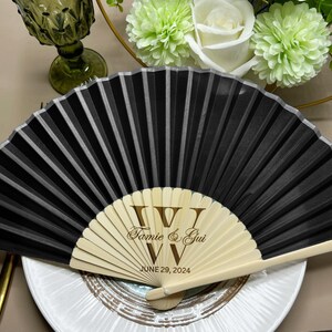 black hand fans Wedding Party Favors Gifts Guests for guests Personalized Custom Sage Green Fabric Fans Bulk Engraved White Cloth Fan Quinceanera Gifts Folding Hand Fans concert Music fans graduation gifts class of 2026 baby shower fans BIRTHDAY gifts Business Gifts LOGO company bar events promotion advertisement monogram wedding gifts summer events real estate gifts for guests fabric fans vintage dark green white decoration memorable black fans love memory fans black wedding silk fans