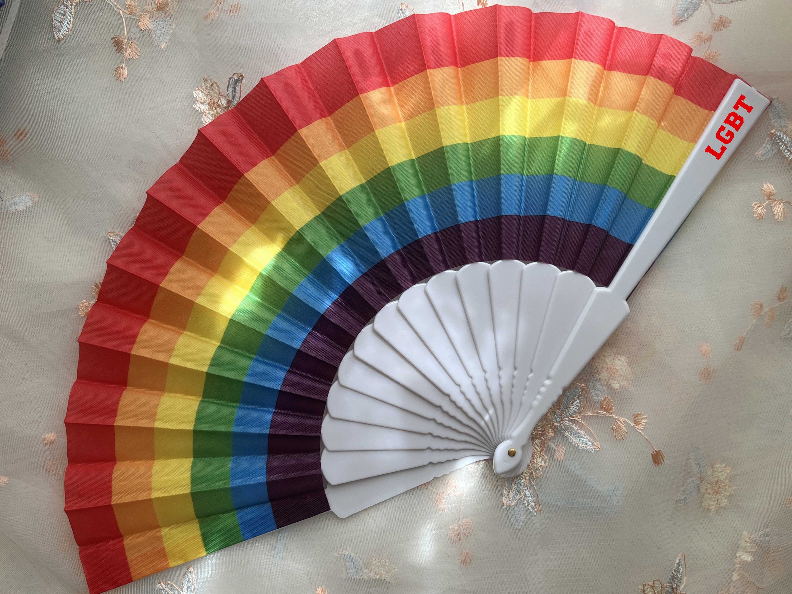 Personalized LGBT Fans Rainbow Printed Hand Fans Bisexual Folding Fans ...