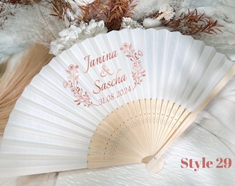 Gepersonaliseerde handwaaiers Bedrukte stof Vouwwaaiers Wit Bruiloft Feestartikelen Geschenken Gasten Bulk Aangepaste zijden waaier Logo Clubbar Decoratieve ventilator