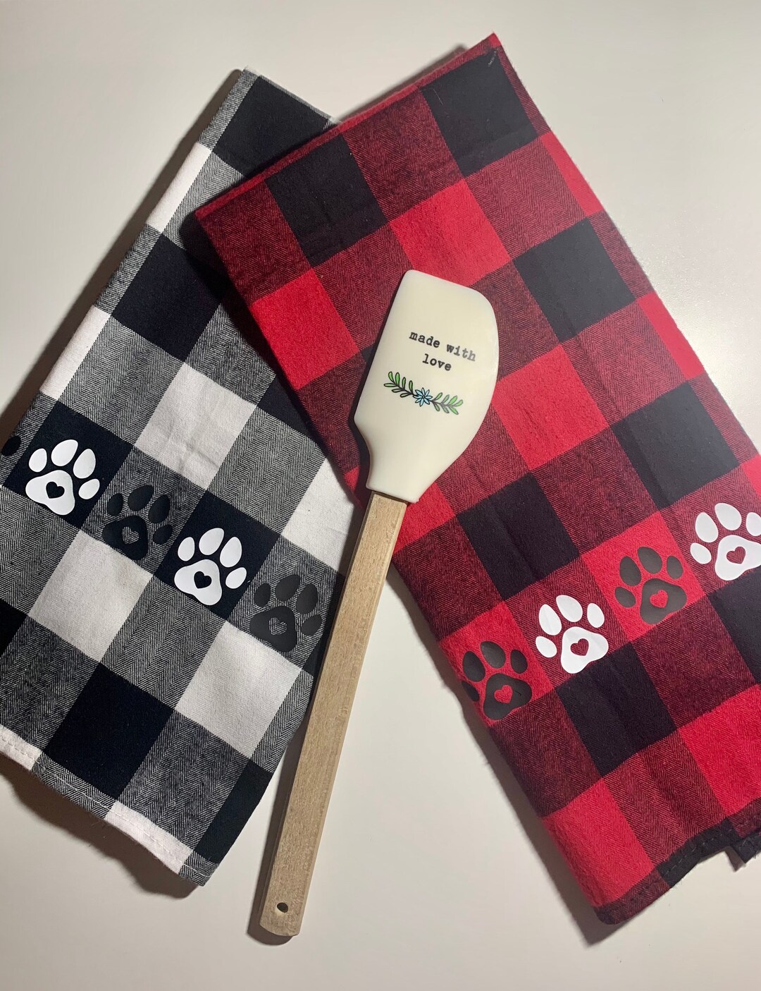 Paw Print Kitchen Dish Towelsred Buffalo Checkblack Buffalo Etsy