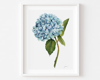 Hydrangea Wall Hanging | Botanical Wall Art | Watercolor Floral | Botanical Print | Blue Hydrangea | Simplistic Floral