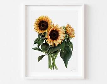 Matted Sunflower Print |  Watercolor Sunflowers Painting | Watercolor Floral | Farmhouse Décor | Sunflower Art| Farmhouse Print | Home décor