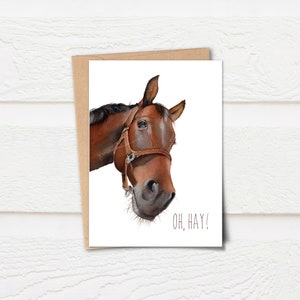 Oh, Fieno! Biglietto d'auguri per cavalli / biglietto d'auguri 4x6 / biglietti vuoti / con stampa a cavallo sciocco / biglietti di auguri divertenti unici