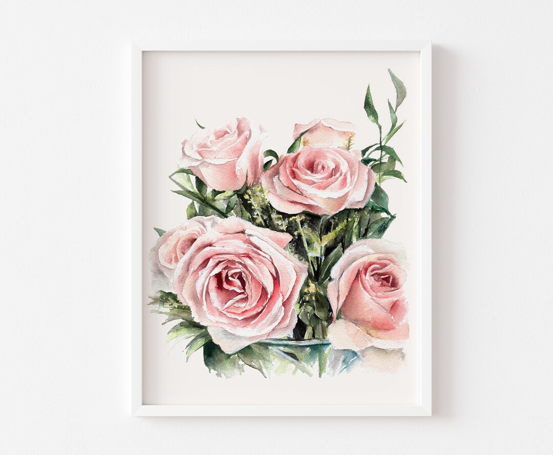 Pink Roses Floral Wall Hanging | Botanical Wall Art | Watercolor Floral ...