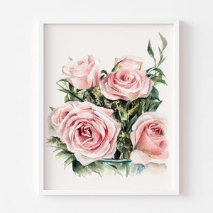 Pink Roses Floral Wall Hanging | Botanical Wall Art | Watercolor Floral | Floral Bouquet Painting | Loose Florals | Pink Floral Décor
