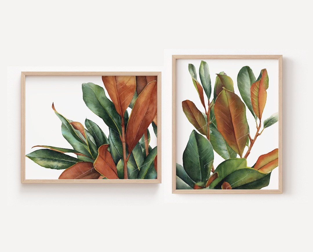 Set of 2 Magnolia Prints | Magnolia Wall Art | Magnolia Leaves ...