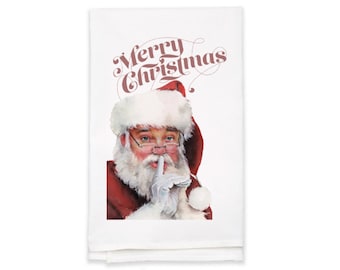 Santa Tea Towel | Merry Christmas Kitchen Towel | Santa Home Decor
