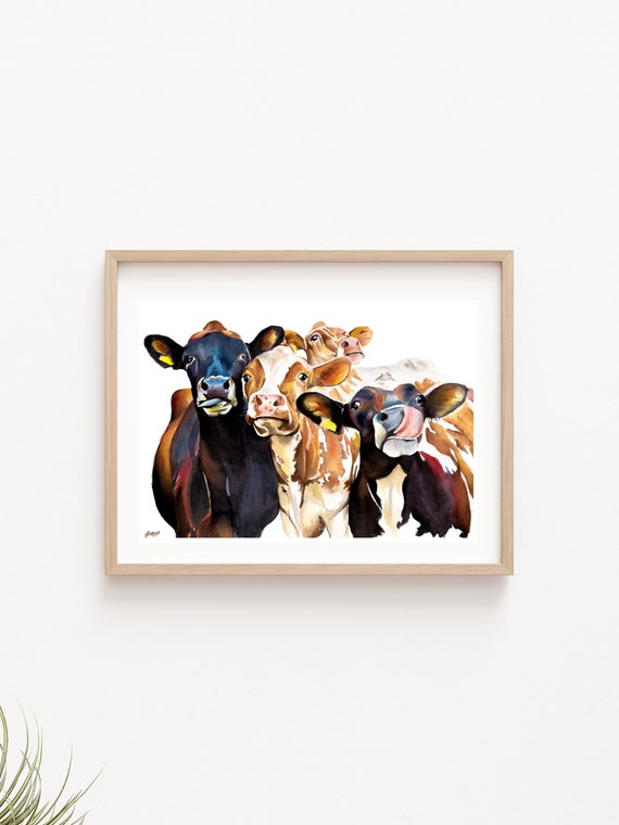 Silly Cows Print | Matted Watercolor Print | Farmhouse Décor | Cow Décor | Farmhouse Print | Cow Painting | Home décor | Wall Art