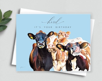 Herd It's Your Birthday Card - Featuring Silly Cows Print - 4x6 - White Envelope - Farmhouse