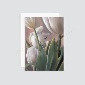 White Tulips Greeting Card, Handpainted Floral Greeting Card