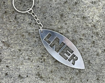 LNER Railway Keyring, Polished Aluminum, Model Rail Enthusiast Gift