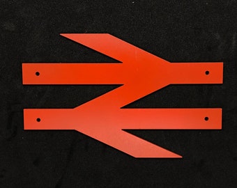 British Rail BR double arrows replica locomotive sign in BR Red for model rail enthusiast collector or present for dad or grandad train gift
