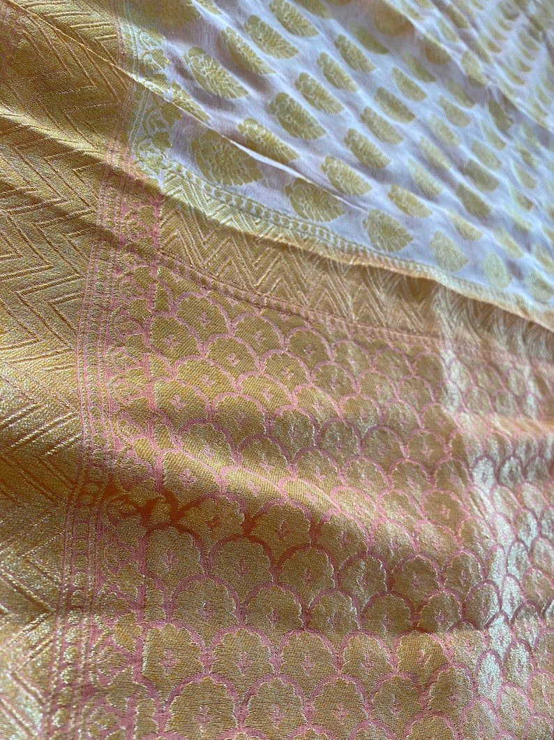 bridesmaids Gift for her Peach Saree wedding Saree handloom saree Christmas Gift Pure Georgette khaddi Banarasi saree gold zari saree
